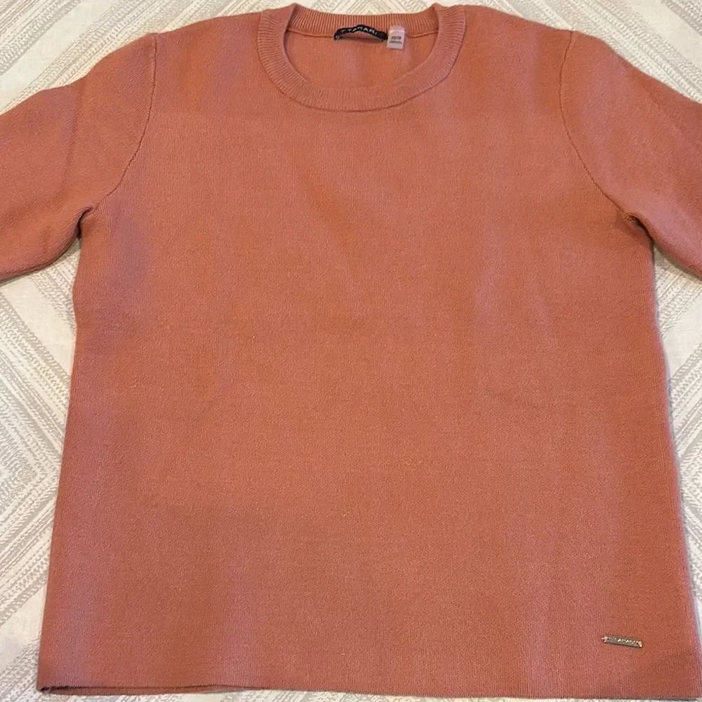 T Tahari Women’s Orange Brown Crewneck Sweater Classic Knit - Size XS